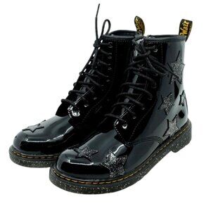 DR MARTENS~1460 Y Glitter Star BLACK PATENT LEATHER ANKLE COMBAT BOOTS~ SZ 7 NIB